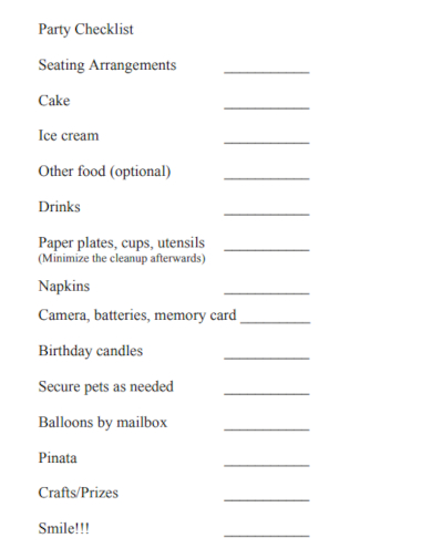 sample party checklist printable template