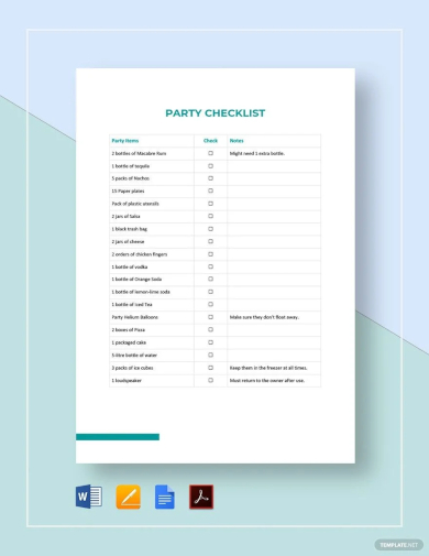 sample party checklist template