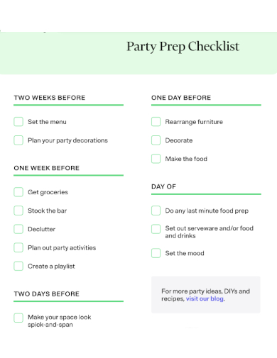 sample party prep checklist template