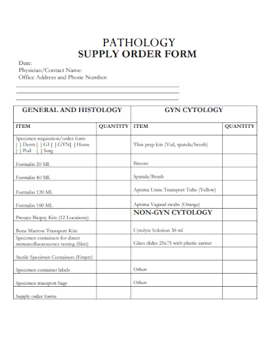 sample pathology supply order form template