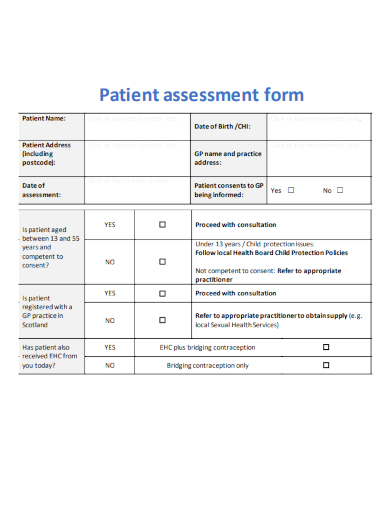 sample patient assessment form editable template