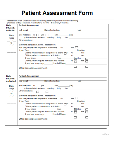 sample patient assessment form printable template