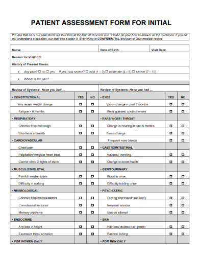 sample patient assessment form for primary care template