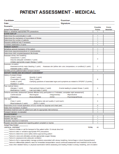 sample patient assessment medical form template