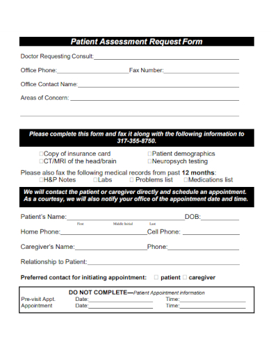 sample patient assessment request form template