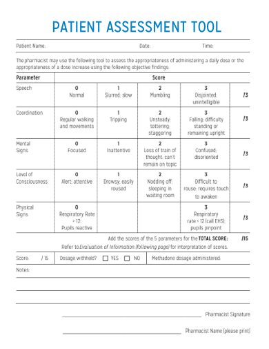 sample patient assessment tool form template