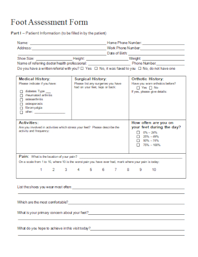 sample patient foot assessment form template