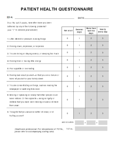 sample patient health questionnaire template