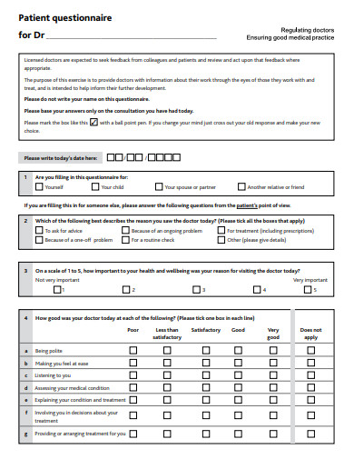 sample patient questionnaire template