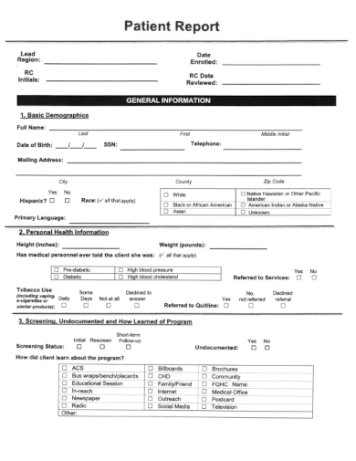 sample patient report basic template