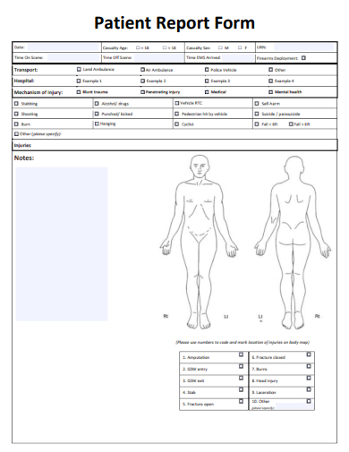 sample patient report form template
