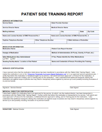 sample patient side training report template