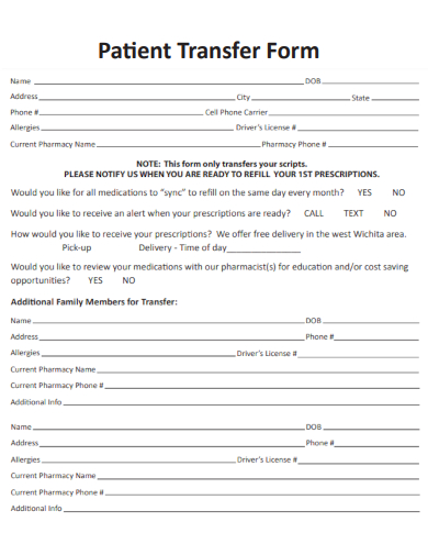 sample patient transfer form template