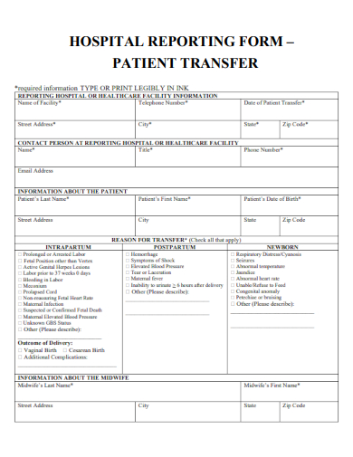 sample patient transfer hospital reporting template