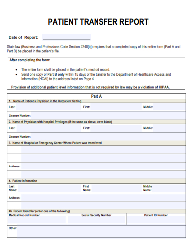 sample patient transfer report template