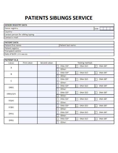 sample patients siblings service form template