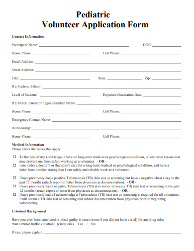 sample pediatric volunteer application form template