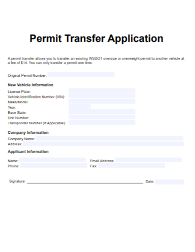 sample permit transfer application form template