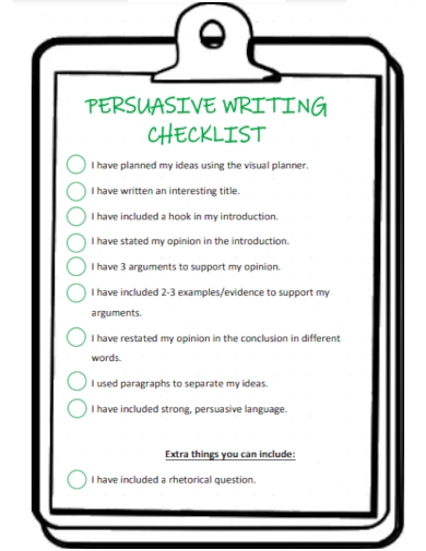 sample persuasive writing checklist template