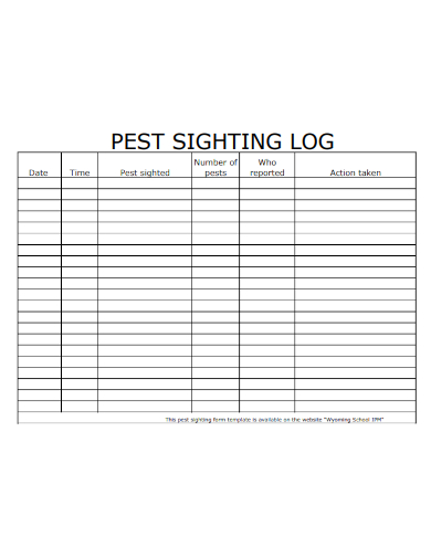 sample pest sighting log form template