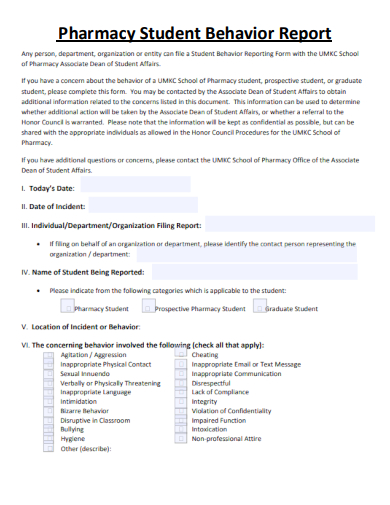 sample pharmacy student behavior report template