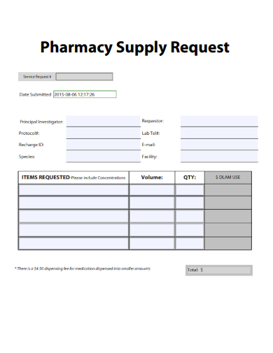 sample pharmacy supply request template