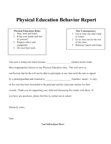 sample physical education behavior report template