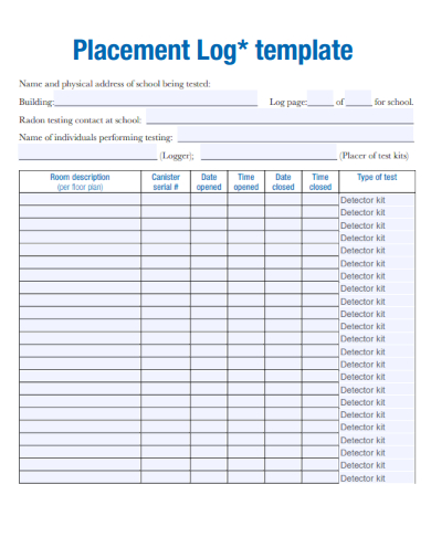 sample placement log form template