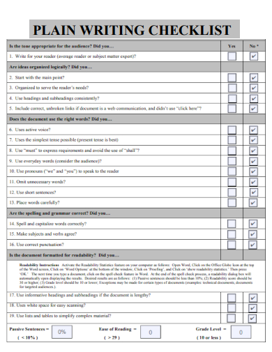 sample plain writing checklist template