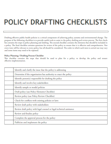 sample policy drafting checklists template