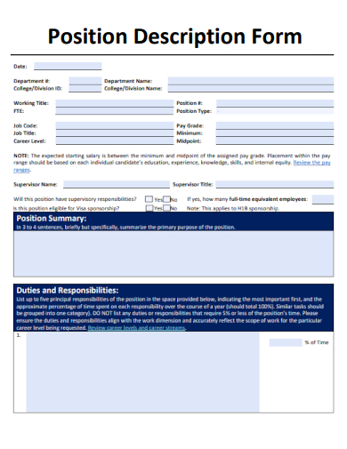 sample position description form template