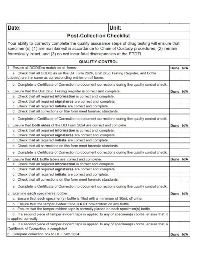 sample post collection checklist template