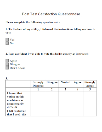 sample post test satisfaction questionnaire template