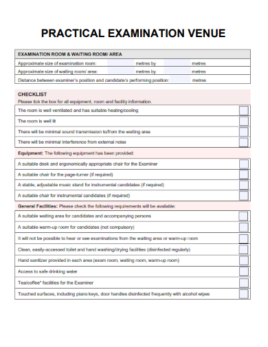 sample practical examination venue checklist template