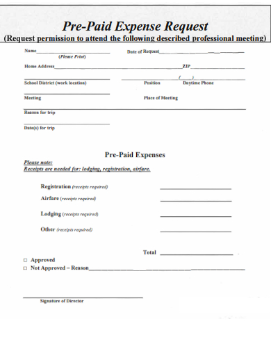 sample pre paid expense request form template