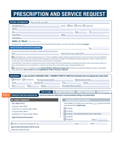 sample prescription service request template