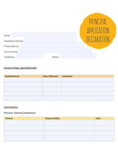 sample principal application declaration template