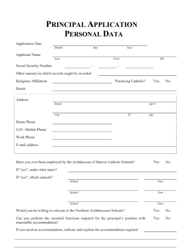 sample principal application personal data template