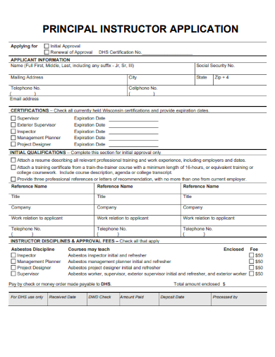 sample principal instructor application template