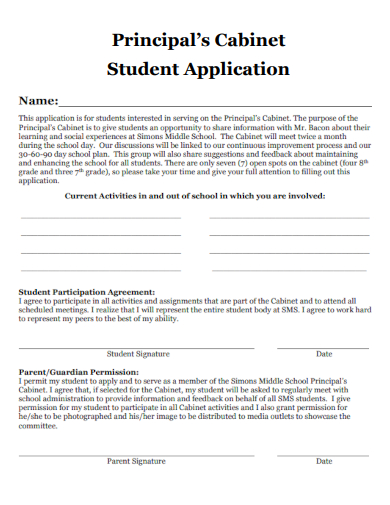 sample principals cabinet student application template