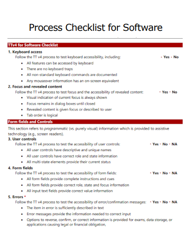 sample process checklist for software template