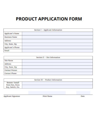 sample product application formal template