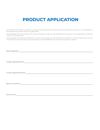 sample product application printable template