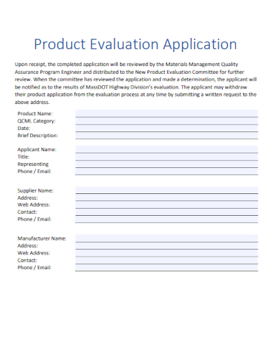 sample product evaluation application template