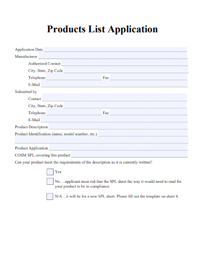 sample products list application template
