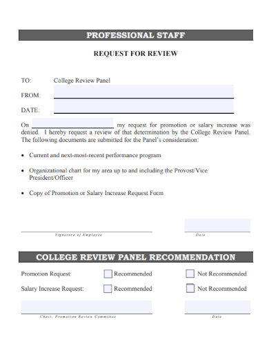 sample profession staff request for review template
