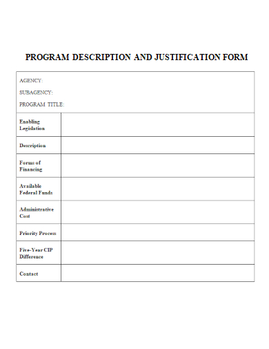 sample program description justification form template