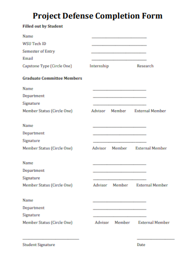 sample project defense completion form template