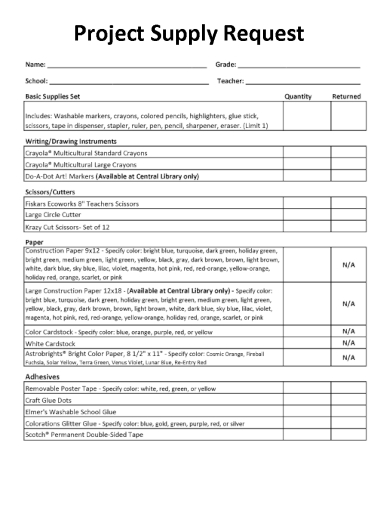 sample project supply request template