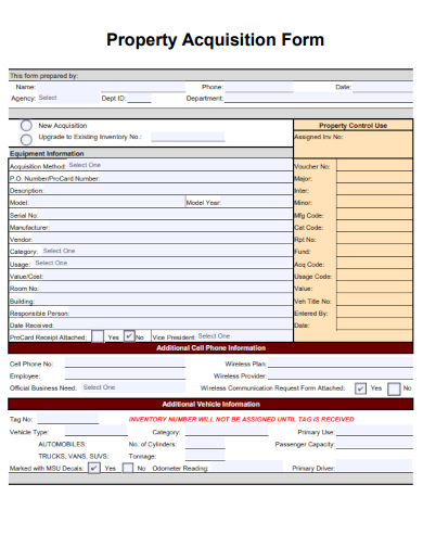 sample property acquisition form template